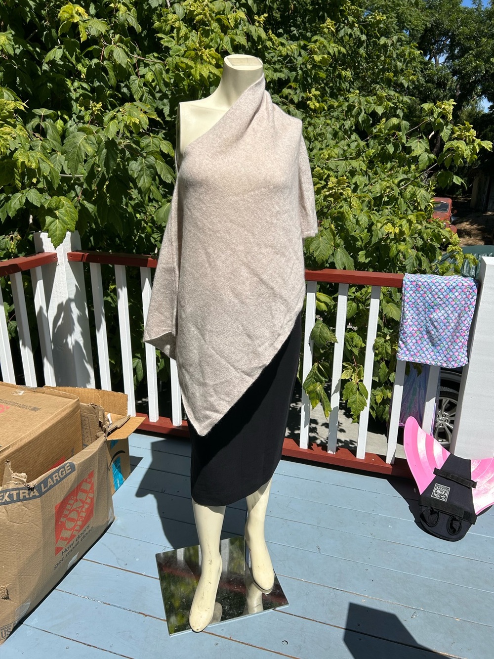 Cashmere Asymmetrical Wrap in Oatmeal Heather